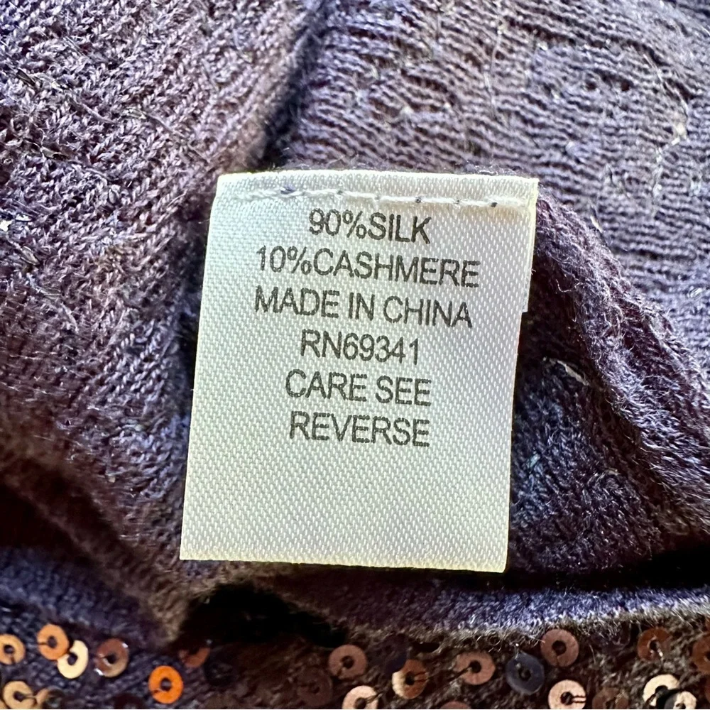 EUC! Boston Proper Silk Cashmere Blue Sequined Top - Picture 6 of 6